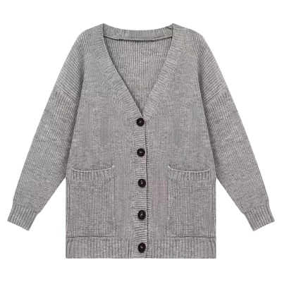 Solid color medium long loose cardigan女士纯色中长款宽松开衫