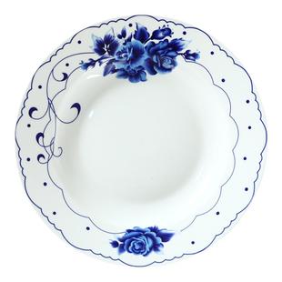 景德镇青花瓷盘子菜盘家用中式陶瓷深盘骨瓷饭盘8寸平盘釉中彩碟