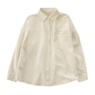 起风了 条纹衬衫女春季新款韩版设计感通勤显瘦港风长袖宽松衬衣