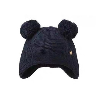 日系f熊 冬季儿童帽男女童护耳帽小童线帽婴童棉质小熊绣花护耳帽