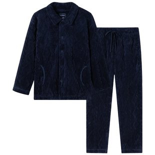 SCHIESSER舒雅男士提花舒棉绒加绒加厚翻领睡衣家居服套装22002H