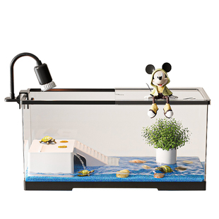 乌龟缸家用带晒台爬台亚克力塑料生态造景水循环带盖乌龟饲养缸盆