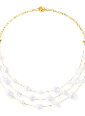 OOAK玫瑰满天星珍珠锁骨链