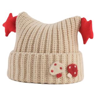 儿童蘑菇针织毛线帽男女宝秋冬保暖星星套头帽宝宝韩系猫耳针织帽