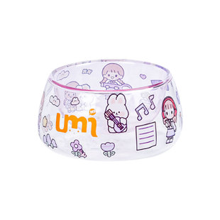 UMI宠物兔子食盆龙猫荷兰猪玻璃双层食盆DIY贴纸可爱泡泡碗粮食碗