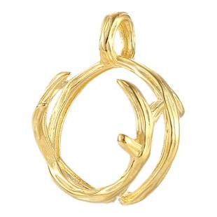 复古枯树枝无孔吊坠空托 diy镶嵌圆珠珍珠吊坠包式扣头托18k金扣