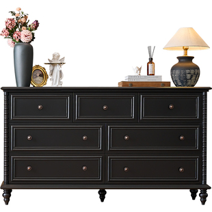 美式实木斗柜黑色主卧室客厅靠墙柜子法式床头边柜床尾收纳储物柜