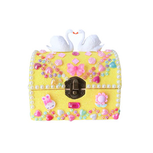 儿童手工diy首饰盒公主藏宝盒贴钻木制材料包女孩礼物宝箱收纳盒