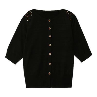 黑色棉烫钻阁兰秀开衫圆领