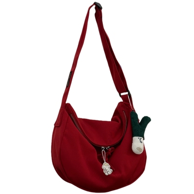 休闲百搭少女学生红色斜挎包
