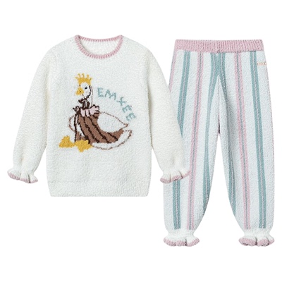 嫚熙儿童家居服套装半边绒宝宝睡衣2025新款冬保暖男女童加绒衣服