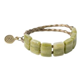 非鱼之家原创设计复古绿青丝玉手串女 个性双层手排手链男款饰品