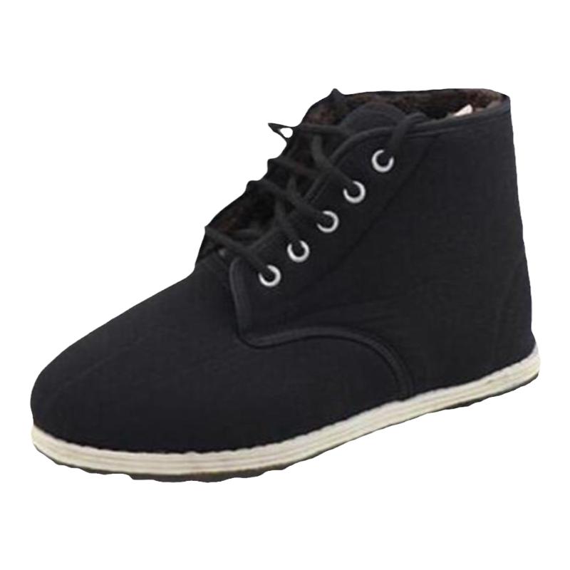 冬季男棉鞋3520高帮黑色系带中老年加厚保暖毛毡人造短毛劳保布鞋