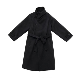 JCAESAR WOMEN 斜领系带长款双面呢大衣 羊毛混纺 宽松羊毛外套冬