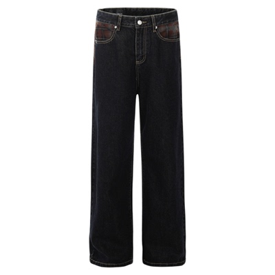 Blog美式复古拼接阔腿牛仔裤