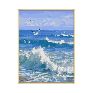 蓝色大海数字油画diy填充填色手工绘海面风景丙烯油彩画装饰挂画