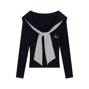 【5折款】橘子树在哪儿学院风披肩刺绣长袖t恤秋季辣妹内搭打底衫