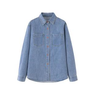 画风drawwind牛仔衬衫女2025新款小个子秋季休闲宽松百搭长袖衬衣