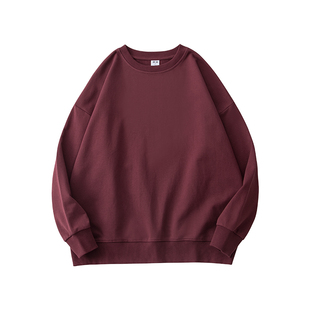 美式复古320g重磅卫衣男秋冬新款落肩宽松简约长袖上衣男女显白红