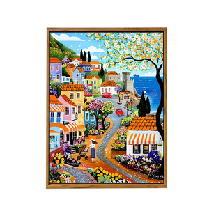 治愈童话小镇风景数字油画DIY手工绘填充涂色解压丙烯油彩装饰画