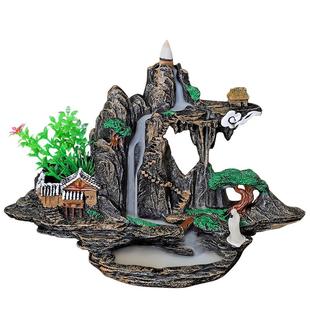 流云飞瀑大号复古创意倒流香炉玄关摆件鱼缸假山造景流云观烟香炉