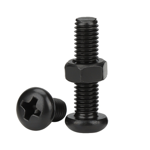 黑色304不锈钢螺丝钉带螺母大全套装十字圆头小螺钉M2M3M4M5M6MM