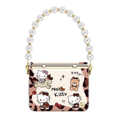 SHEHENG ×KITTY豹纹适用华为Pura x手机壳秋冬新款pura x典藏版复古折叠带珍珠挂链个性保护套高级轻奢女Fo1