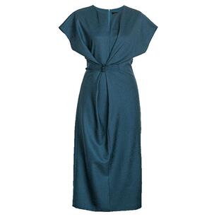 罗衣气质盘扣收腰连衣裙2025夏季新款时尚孔雀蓝修身中长裙10316