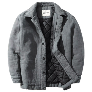 草民麻衣防风保暖棉服男士苎麻中式翻领厚外套宽松御寒冬季棉衣袄
