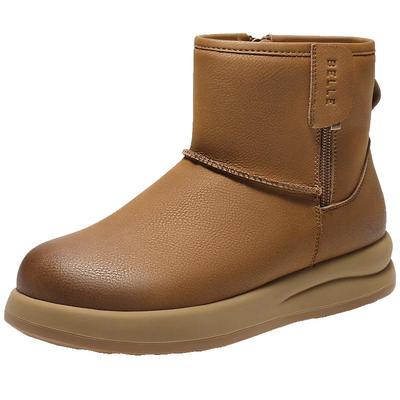 百丽厚底雪地靴针织羊毛棉鞋冬季新款加绒女靴子保暖短靴E5K1DDD5