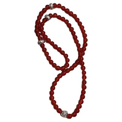 13311原创新中式手链长款多圈6mm红玛瑙藏银串珠百搭手链