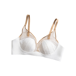 法式薄款网纱蕾丝内衣女性感透气小胸聚拢白色收副乳防下垂文胸罩