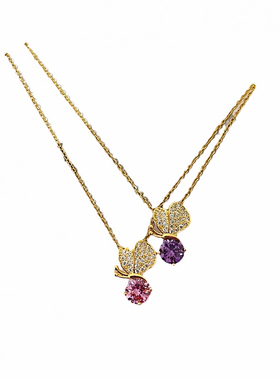 轻奢金色爱心蝴蝶钛钢锁骨链