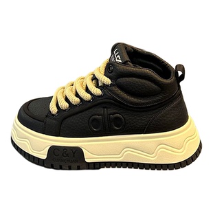 高帮鞋男款冬季高级感百搭厚底黑色休闲板鞋青少年爆款篮球运动鞋