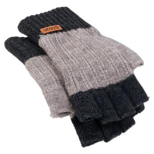 半指手套男士冬天保暖加绒加厚针织毛线露指学生写字骑行秋冬季男