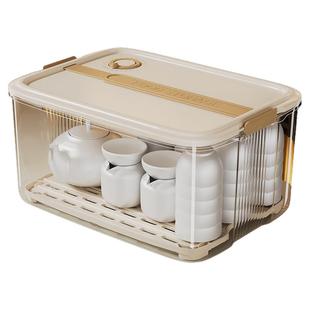 大容量茶具收纳盒桌面放茶壶茶杯子专用带盖防尘透明整理箱置物架