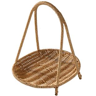 浦澜仿藤编中式围炉煮茶点心盘家用多层水果盘餐厅酒店前台糖果篮