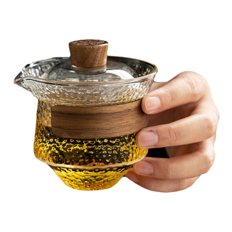 青云玻璃盖碗防烫旅行手抓泡茶碗