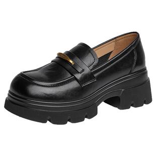 戈美其女鞋2025新款乐福鞋秋季配裙子时尚单鞋鞋增高英伦风小皮鞋