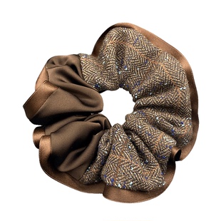 2026秋冬新款毛呢双拼大肠发圈小香风时尚优雅气质马尾盘发绳头饰