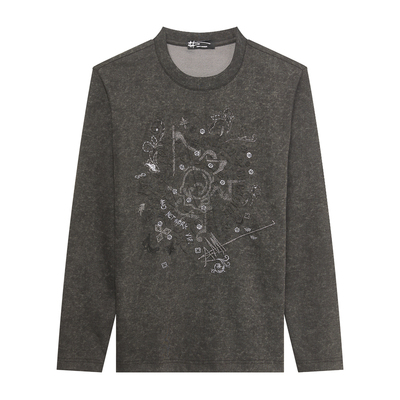 胸前烫钻圆领基础长袖针织T恤