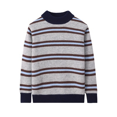 儿童撞色条纹羊毛衫柔软保暖毛衣