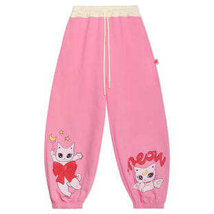 pocoblush【美猫战士】印花运动裤上衣套装女童春款爱心口袋长裤