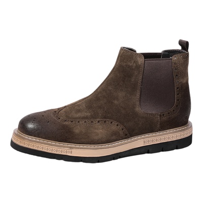 布洛克切尔西靴男反绒皮厚底