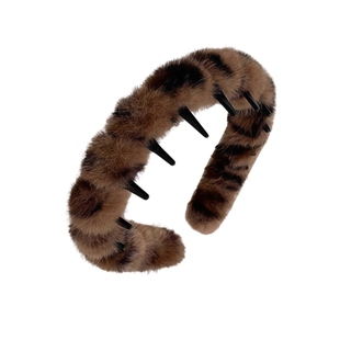 高颅顶韩系复古豹纹带齿毛绒发箍女防滑洗脸发卡化妆发饰头箍秋冬