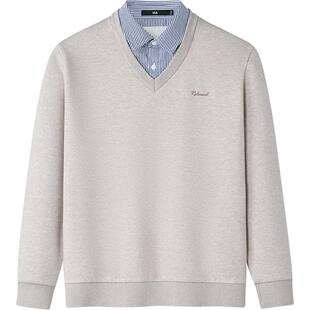 HLA/海澜之家假两件保暖针织衫25秋冬新V领衬衫款加绒加厚毛衣男