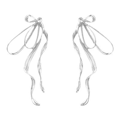 银色蝴蝶结耳环女高级感