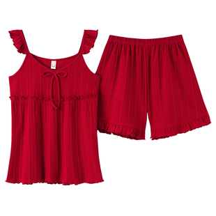 大码吊带睡衣女夏季薄款纯棉短裤两件套韩版宽松胖mm200斤家居服