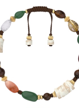 GOOGMO虎眼石手链女彩发晶复古小众设计感串珠百搭叠戴手串礼物