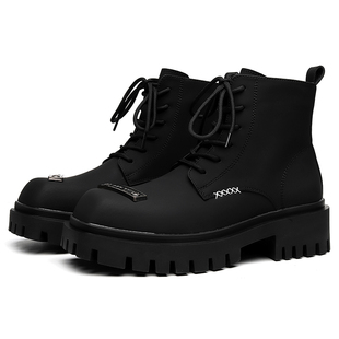 马丁靴男高帮英伦风厚底机车靴2026秋冬方头中帮短靴休闲德比皮鞋